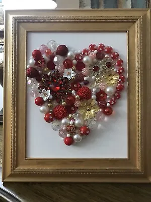 Vintage Jewelry Art Floral Heart  Valentines Day Collage Framed • $55