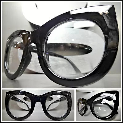 Oversized Vintage Retro Style Clear Lens EYE GLASSES Thick Black Fashion Frame • $19.99