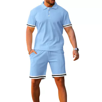 2 PCS Casual Short Sleeve+Shorts Track Suit Plus Size Jogging Fitness Suit Men's • $27.37