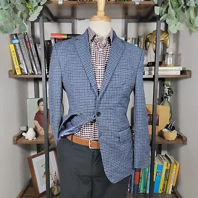 Chaps Men's Sport Coat Blazer Two Button Navy Blue Checked Poly Blend Size 38R • $75