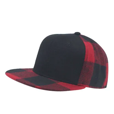 NEW Premium Wool Blend Plaid Adjustable Snapback Baseball Cap Black Red Plaid • $15.99