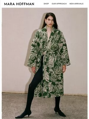 $600 MARA HOFFMAN Green Paisley Kathya Belted Coat Jacket XXS XS S 0 2 4 NWT • $149.99