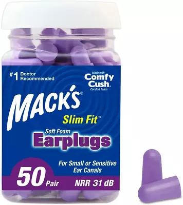 Mack's Slim Fit Soft Foam Earplugs 50 Pair - Small Ear Plugs For Sleeping Snor • $22.89