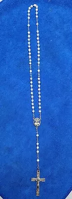 Vintage Sterling Silver Rosary With Small Mother Of Pearl Beads From France. • $80