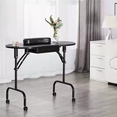 Folding Manicure Table With Lockable Wheels And Bag Spa Salon Workstation Black • $127.49