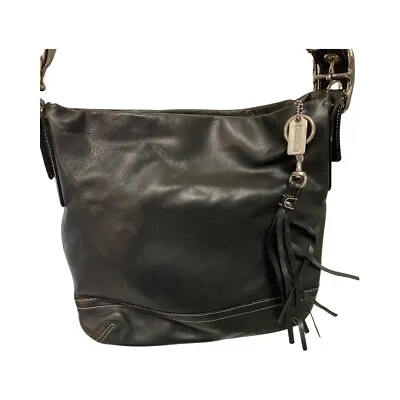 Vtg Coach 1415 Legacy Slim Duffel  Black Soft Leather Soho Shoulder Tassel Purse • $49.95