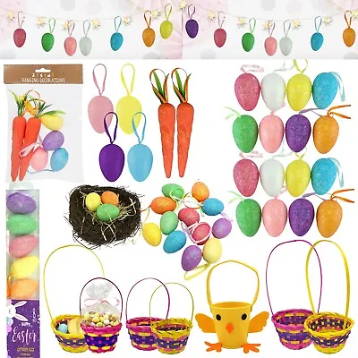 Easter Hanging Decor Glittered Eggs CarrotsChick Bucket Woven Treat Basket • £5.39