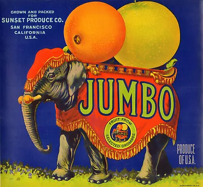 *Original* JUMBO Circus Elephant San Francisco Orange Crate Label NOT A COPY! • $74.99