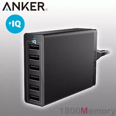 $99 • Buy GENUINE Anker 60W PowerPort 6 Port USB Fast Charger PowerIQ 100-240V AC