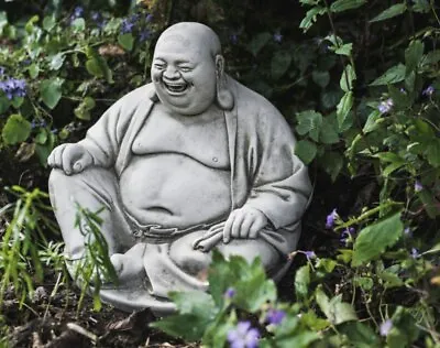 Happy Laughing Buddha Garden Statue Ornament Solid Stone Cast UK Handmade 25kg • £78.99