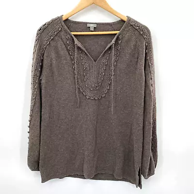 J. Jill Pullover Sweater Womens Medium Brown Wool Cashmere Crochet Detail *HOLE • $30