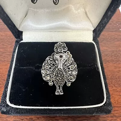 Sterling Silver Marcasite Peacock Ring Size 8 .925 • $28