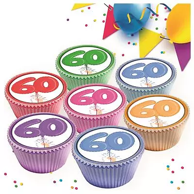 60th Age 60 Birthday Balloon Edible Cupcake Toppers Cake Decorations Nm5 • £2.99