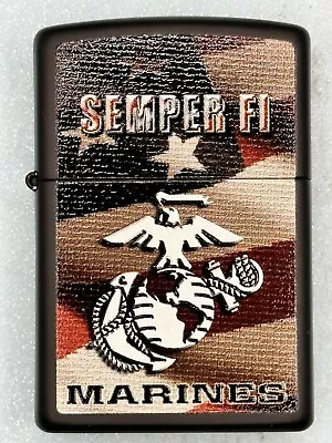 Vintage 2014 United States Marines Semper Fi Black Matte Zippo Lighter NEW • $28.95