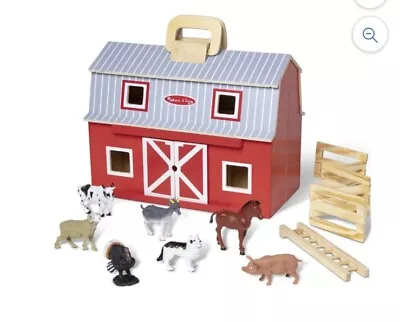 Melissa & Doug Fold And Go Wooden Barn With 7 Animal Play Figures NEW/WRAPPED. • $19.99