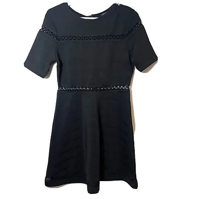 $40 • Buy TOPSHOP Womens Openwork Inset Fit & Flare Bandage Dress Black 8 Short Sleeve