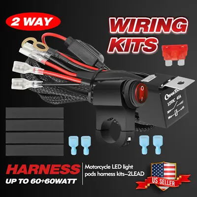 Motorcycle LED Wiring Harness Kit Cable 12V Switch ON-OFF Fog Spot Light Driving • $18.99