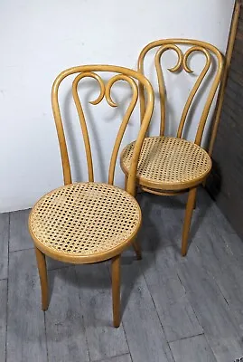 Vintage Pair ZPM Radomsko Thonet Bentwood Cane Dining Chairs Mid Century Modern • $315