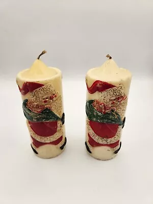 Pair Vintage Christmas MCM 60s Holiday Elegance Santa Claus Pillar Candles  • $10