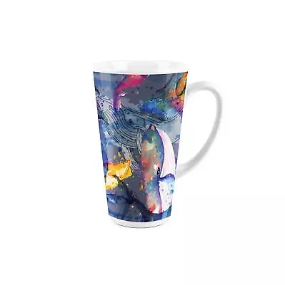 Painted Whales Latte Mug - Tall Ceramic Sea Life Coffee/Hot Chocolate Cup • £11.99