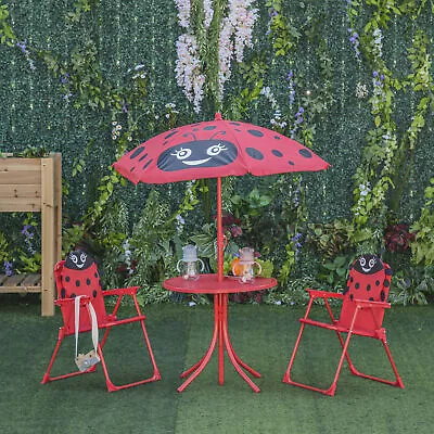 £41.99 • Buy Kids Folding Picnic Table Chair Set Ladybug Pattern Outdoor W/ Parasol
