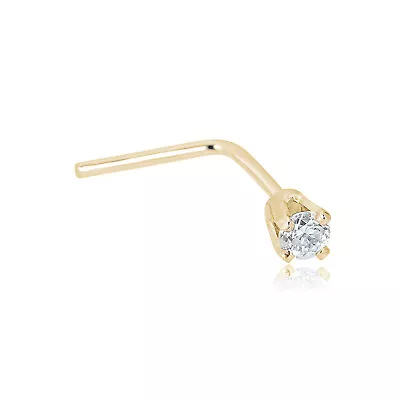 AVORA 14K Gold 0.02 CT (1.8mm) Diamond L-Shape Nose Ring Body Jewelry - 022 • $66.99