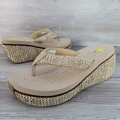 Womens Volatile Island Platform Wedge Flip-Flop Sandals Natural Color Tan Sz 9 • $44.89