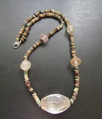 NILE  Ancient Egyptian Rock Crystal Amulet Mummy Bead Necklace Ca 600 BC • $100