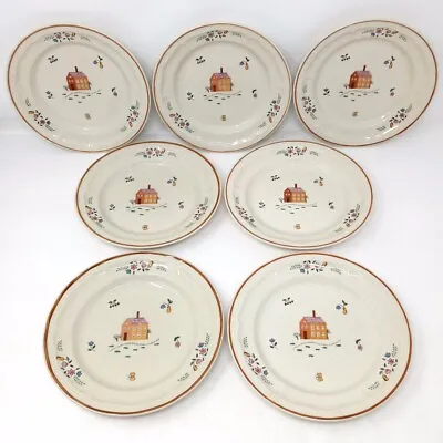 Vintage Newcor Stoneware 6004 Our Country 7.5  Bread Salad Plates - Set Of 7 • $39.95