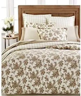 Martha Stewart Cotton Flannel Comforter Cover Sketched Roses Neutral Floral NWT • $69.99