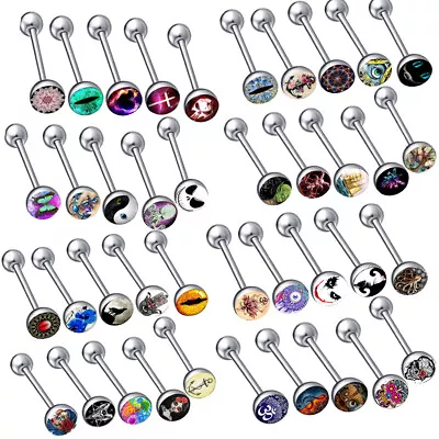 5/10/20X Mixed Pattern Logo Surgical Steel Tongue Bar Ring Ball Barbell Piercing • £5.09