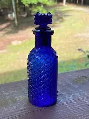 Blue Poison Bottle 3.75  Latticework With Cork Screw Topper By H.B. CO. • $125