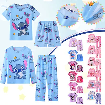 Kids Girls Stitch Cartoon Top Pants Nightwear Pyjamas Pjs Outfits Set Age 2-13Y • $22.61