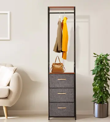 Tall Industrial Furniture Metal Open Wardrobe Narrow Clothes Storage Rail Hanger • £58.80