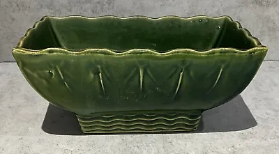 Vintage McCoy Pottery Green Rectangular Pedestal Planter Scalloped Edge 7.25” • $18
