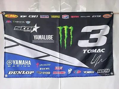 Vtg Motocross Enduro Flag Banner Sign Logo Yamaha YZ Mo Tomac 3 Room Garage Shop • $35
