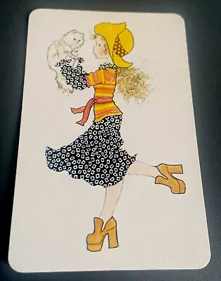 Vintage 1970s Sarah Kay Children's Blank Back Swap Card Girl Flowers Cat • $9.65
