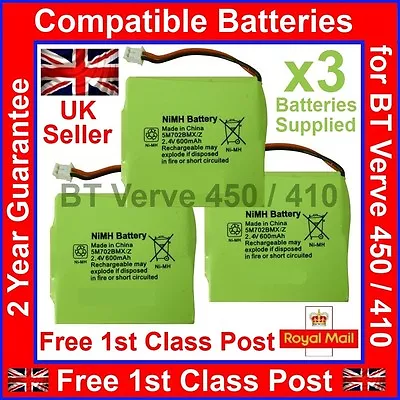 £10.95 • Buy 3 X Brand New BT Verve 450 410 Compatible Batteries 5M702BMX 5M702BMXZ 2.4V 600m