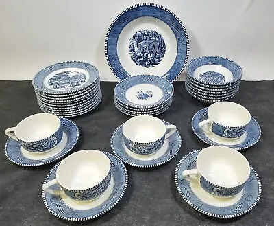Vintage Currier And Ives Blue By Royal Plates Cups Bowls Sold By The Piece • $2.75