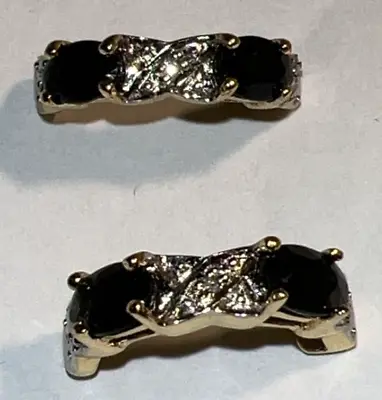 JJT Vintage 925 Sterling Silver Gold Diamond Sapphire Earrings     FREE SHIPPING • $27.50