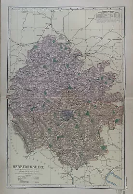 1895 Herefordshire Original Antique County Map By G.W. Bacon • £19.99