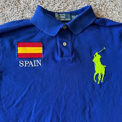 Vintage Polo Ralph Lauren Shirt Mens Large Spain Big Pony Blue #3 Custom Fit • $38