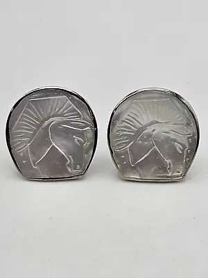 Vintage Silver Tone Carved Horse Head MOP Cufflinks • $34