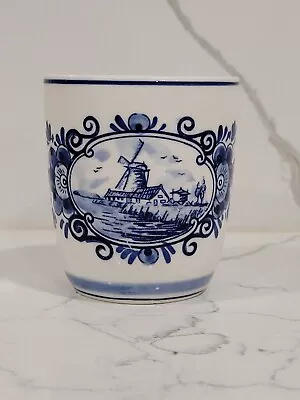 DELFTS BLUE SMALL Porcelain Holland Cup Tea Mug Hand Painted Windmill Sailboat • $18.99