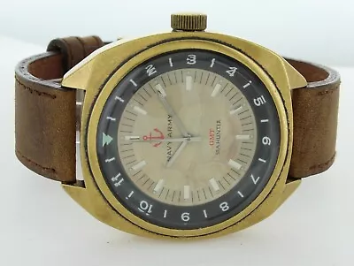 Navy Army  Bronze Color  Watch / Quartz Movement Black Band GMT Sea Hunter 6D • $24.99