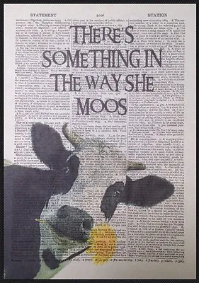 Cow Print Vintage Dictionary Page Wall Art Picture Funny Quote Farm Animal Pun • £5