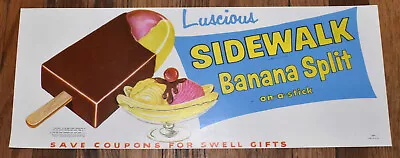 Vintage NOS 1959 SIDEWALK BANANA SPLIT ON A STICK ICE CREAM ADVERTISING SIGN • $44.95