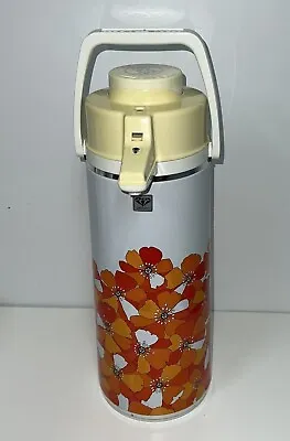 Vintage Diamond Carafe AirPot Pump Vacuum Dispenser Hot Cold Coffee Floral 70s • $14.99