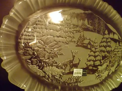 MIKASA Crystal Winter Dreams Serving Platter Tray Etched Deer Scene SA 951/349 • $14.99