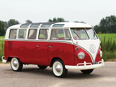1965 Volkswagen VW 21 Window Red & White Bus Color 8 X10  Photo Poster • $9.99